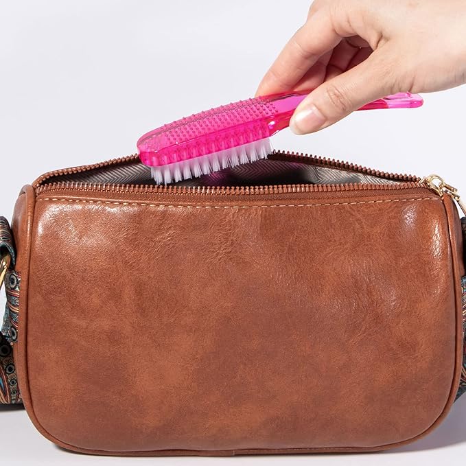 2 Pcs Handle Grip Nail Brushes for Cleaning, Long Handle Fingernail Cleaner, Hand Nail Toes Cleaning and Scrubbing Brushes, Pedicure Nail Scrubber Non-Slip for Men and Women, Hot Pink