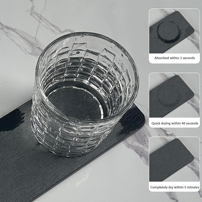 2 Pcs Water Absorbing Stone Trays, Kitchen/Bathroom Sink Soap Dish, Diatomite Tray Used for Hand Soap & Cosmetic Bottles in The Modern Home, 3.54" W x 9" L, Dark Gray