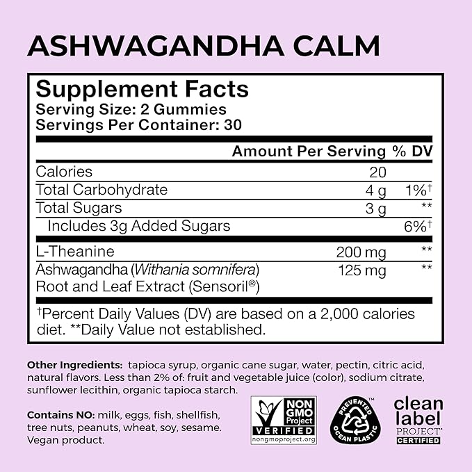 HUM Calm Ashwagandha Gummies for Women and Men, L-Theanine Ashwagandha Supplements for Daily Relaxation & Clarity Support, Vegan Fast Acting Gummy Formula, Mixed Berry Flavor, 60 Gummies