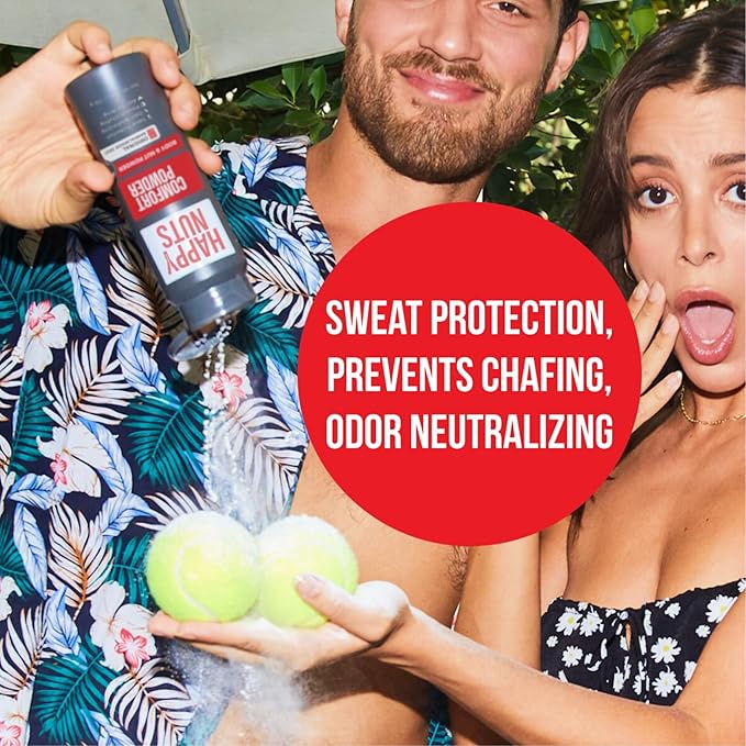 Happy Nuts Comfort Powder - Anti-Chafing, Sweat Defense & Odor Control for the Groin, Feet, and Body - Body Powder for Men (2 PACK)