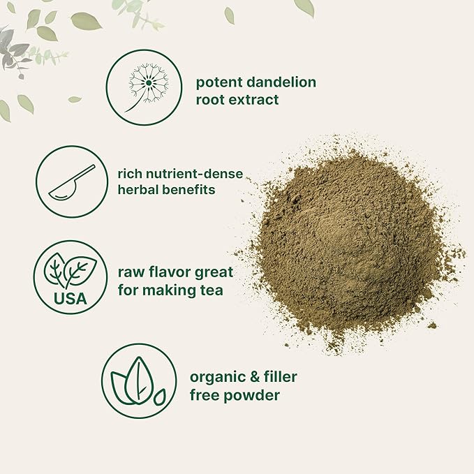 Organic Dandelion Root Tea Powder, 8oz | Up to 220 Servings | Pure Dark Roasted Dandelion Root Supplement for Tea | Herbal Extract for Digestion & Immune Support | Caffeine Free, Non-GMO