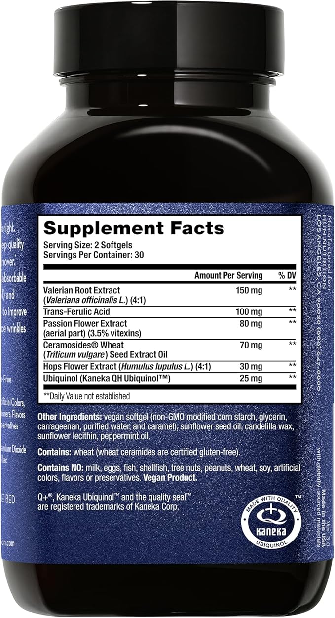 HUM Mighty Night Nighttime Sleep Supplement for Skin Care, CoQ10, Valerian Root & Ferulic Acid to Support Cell Turnover, Skin Vitamins for Women and Men, Overnight Beauty Vitamins, 60 Vegan Softgels
