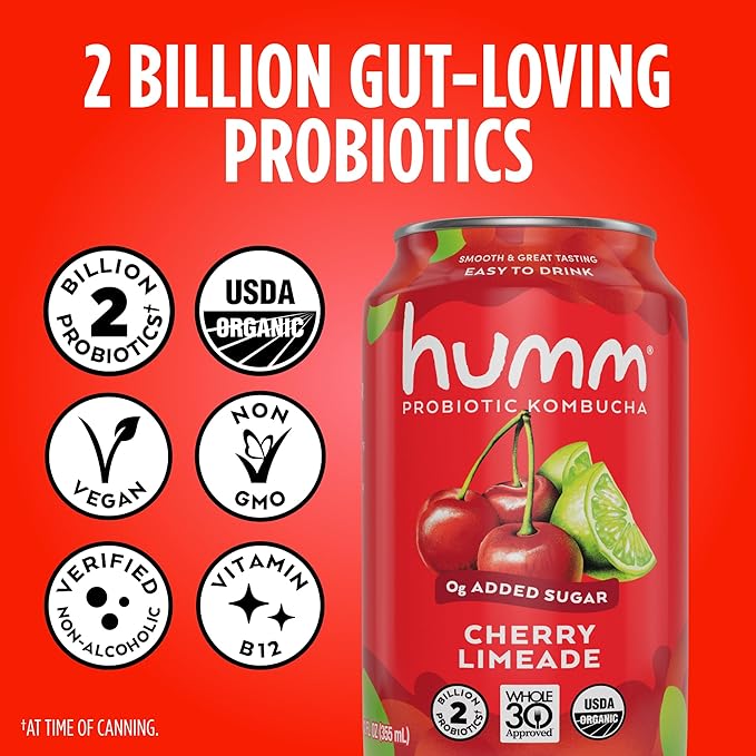 Humm Whole30 Approved Kombucha, Cherry Limeade, Organic, Vegan & GMO Free (12 Pack)