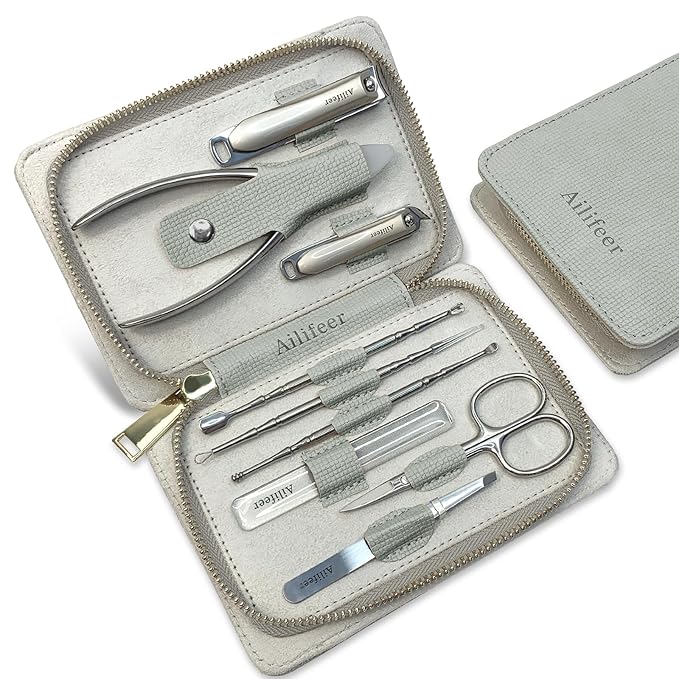 Manicure Set,Stainless Steel Professional large nail clippers and Nail Cutters Kit, Includes Nail File, Cuticle Trimmer, with Portable Travel Case kit,Gifts For Women Men (Silver-9.)