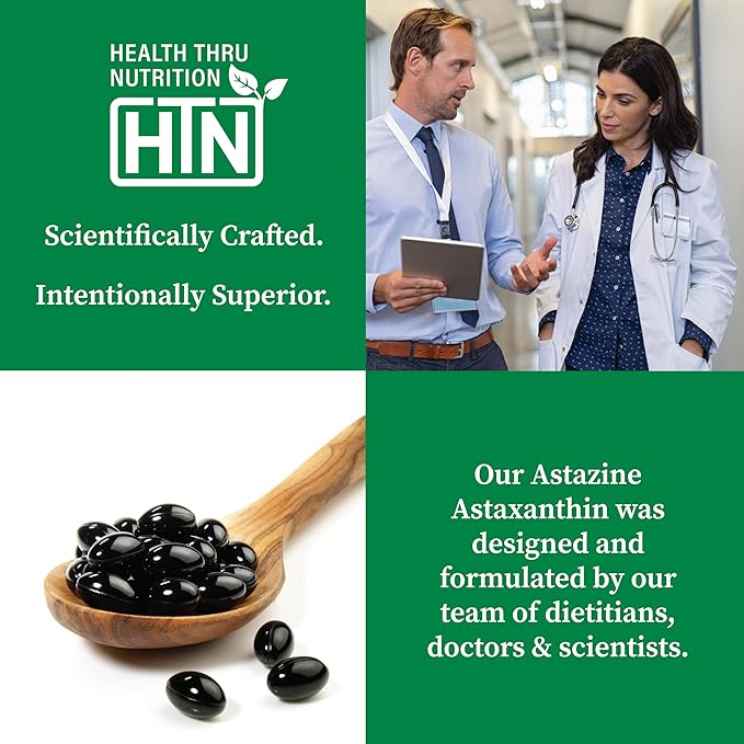Health Thru Nutrition Astaxanthin Triple Strength 12mg Supplement 30 Softgels | AstaZine from Algae Organically Grown in Pristine Himalayan Water | Skin and Vision Support