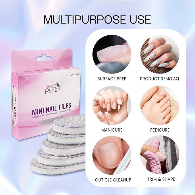 25PCS Mini Size PANA Professional Double Sided Nail Files - Zebra, 80/80 Grit - Emery Board Nail Buffering File Manicure Pedicure Nail Polisher Washable
