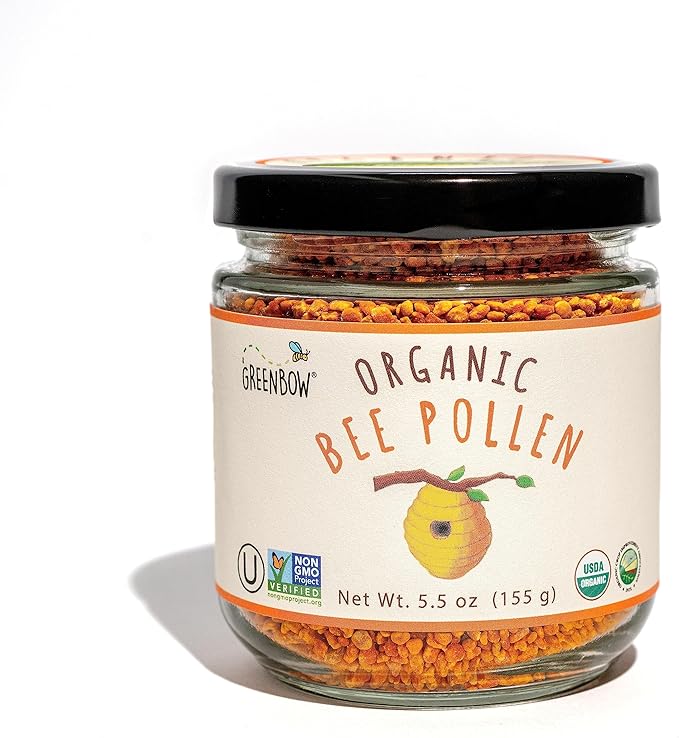Greenbow Organic Bee Pollen - 100% USDA Certified Organic, Non-GMO, Halal, Kosher Certified, Pure & Natural Bee Pollen - Superfood Packed with Proteins, Vitamins & Minerals - Gluten Free - 155g