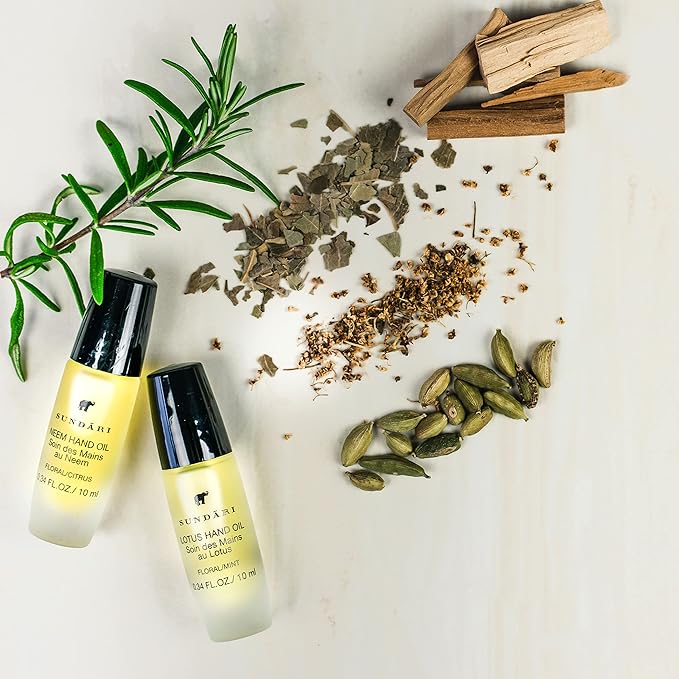 SUNDARI Neem Hand & Cuticle Treatment Oil – 0.34 Fl Oz, Roller for Dry Hands, Nails and Cuticles, Hydrating, Non-Greasy, Pure Plant & Herbal Extracts, Mess-Free Application, Deep Nourishment