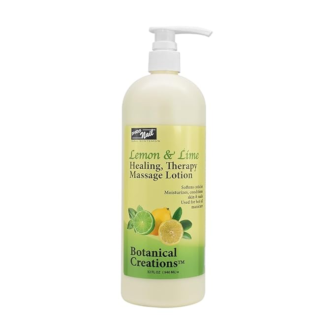 PRO NAIL - Healing Therapy Massage Lotion - Professional Pedicure, Body and Hot Oil Manicure, Infused with Natural Oils, Vitamins, Panthenol and Amino Acids (Lemon and Lime, 32 Oz)
