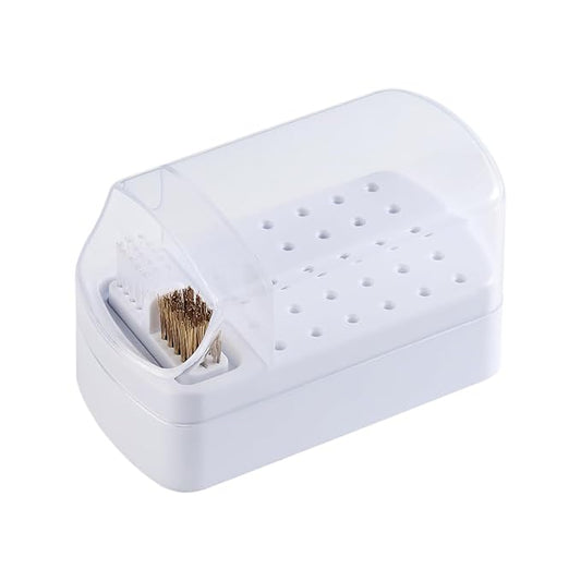 2 in 1 Nail Drill Bit Holder and Nail Drill Bits Cleaner Brush Case, 30 Holes Nail Drill Bits Organizer Display Stand Container Box, Manicure Drill Cleaning Brush, Professional Nail Tools