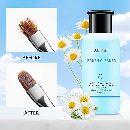 AIJIMEI Nail Brush Cleaner Restorer Nail Brush Cleaner Solution Clean Manicure Brushes Set A with Glass Cup & Cleaning Cotton Pads for Nail Art Brushes 58ml