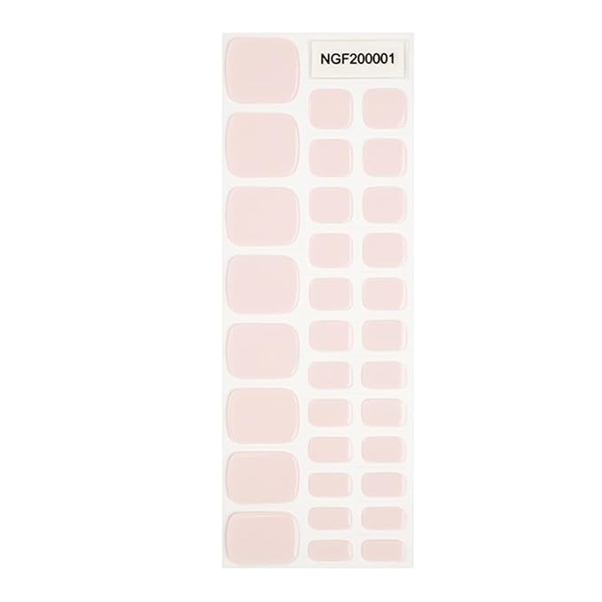 Semi Cured Gel Toenail Strips, 32 Nude Gel Toenail Stickers - Works with Any UV Lamps Pedicure Strips Full Nail Wraps with Nail File & Wood Stick