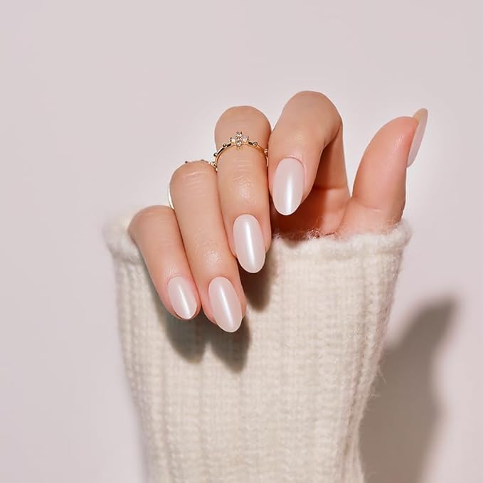Semi Cured Gel Nail Strips, 20 PCS Gel Nail Stickers Work with UV Light, Salon Quality & Easy to Use - Pearly White