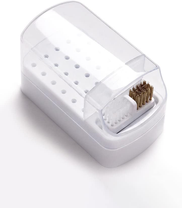 2 in 1 Nail Drill Bits Holder & Nail Drill Bits Cleaning Brush Case, Electric Nail Drill Bits Holder Stand Display Organizer Dustproof Case for Nail Manicure Tools(White)