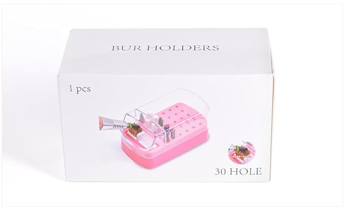 2 in 1 Nail Drill Bit Holder & Nail Drill Bit Cleaner Brush Case 30 Holes Dustproof Nail Drill Bit Display Stand Organizer Box Manicure Drill Bits Cleaning Brush Bits Storage Tool, White