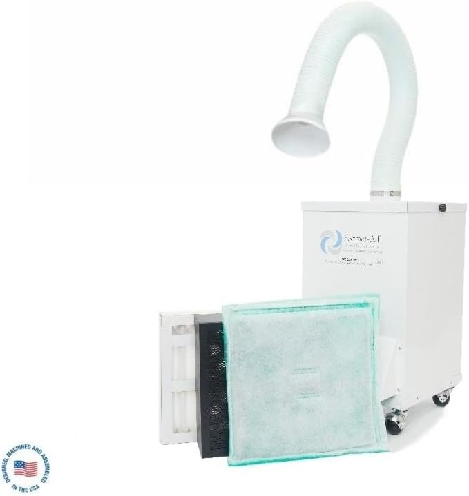 Extract-All Compact Fume & Odor Extractor - 350 CFM, Portable Smoke Remover with Suction Hose for Adhesive Chemical Cleaning Solvents Ink Laser Printing Fumes DIY Soldering- 3 Stage Filtration