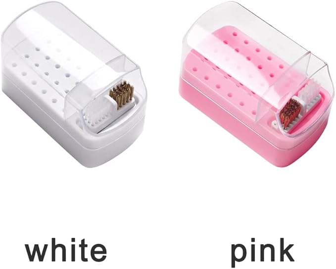 2 in 1 Nail Drill Bits Holder & Nail Drill Bits Cleaning Brush Case, Electric Nail Drill Bits Holder Stand Display Organizer Dustproof Case for Nail Manicure Tools(White)