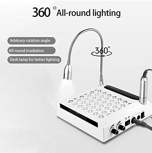 Low Noise Rechargeable Nail Table Dust Collector Professional Powerful 4in1 80W 30000RPM Nail Dust Collector for Salon, White
