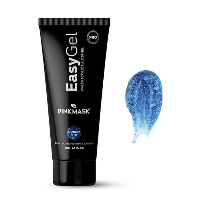 PINKMASK Easy Gel 2oz 60g- Sparkly Blue, Professional Builder Enhancement Gel-Quick Nail Extension for Beginner DIY, Nail Strengthener-Long Lasting-Salon Quality-Thickening Solution