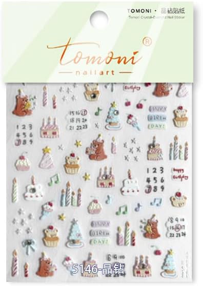 Christmas Tree Nail Stickers 3D Birthday Cake Candle Nail Art Stickers Letter Number Bear Nail Decals Self Adhesive Design Sticker Holiday Nail Art Decoration for Girls Women Manicure Accessories