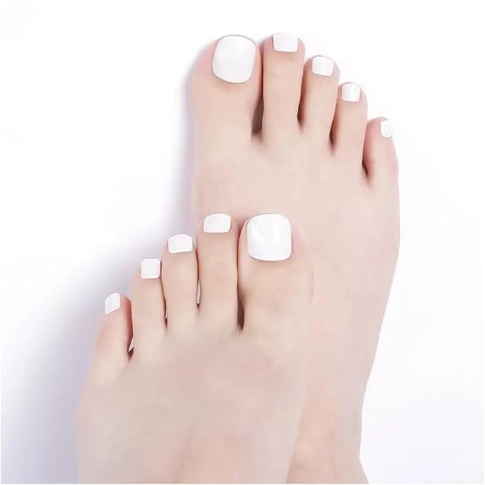 Semi Cured Gel Toenail Strips, 32 Snow White Gel Toenail Stickers - Works with Any UV Lamps Pedicure Strips Full Nail Wraps with Nail File & Wood Stick