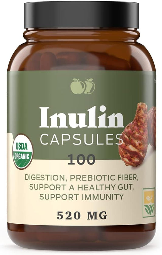 Complete Natural Products Organic Inulin Capsules - 520mg 100 Pills, Organic Jerusalem Artichoke Inulin Capsules