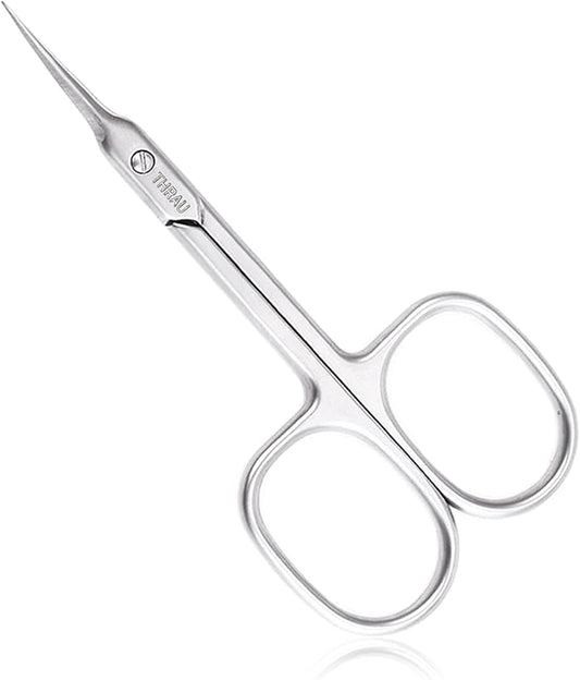 THRAU Cuticle Scissors Extra Fine for Manicure and Pedicure, Curved Blade Nail Scissors, Precise Pointed Tip Grooming Kit for Eyebrow, Eyelash, Trim Nail and Dry Skin, Small Scissors