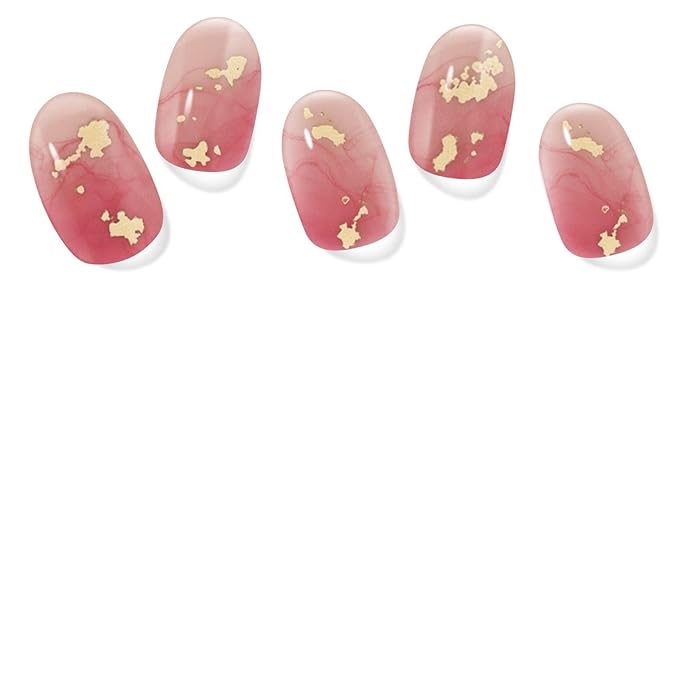 Semi Cured Gel Nail Strips,28 Pcs Gel Nail Stickers Wraps(Gilded Red),UV Stickers with UV Light/Lamp,Long Lasting,Easy to Apply