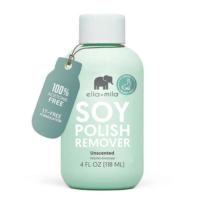 ella+mila Soy Nail Polish Remover – Unscented, Non-Acetone, Non-Toxic Fingernail Polish Remover for Natural Nails – Gentle, Vegan Formula Enriched with Vitamins A, C & E (4 fl oz)