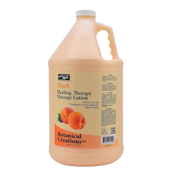 PRO NAIL - Healing Therapy Massage Lotion - Professional Pedicure, Body and Hot Oil Manicure, Infused with Natural Oils, Vitamins, Panthenol and Amino Acids (Peach, 1 Gallon)