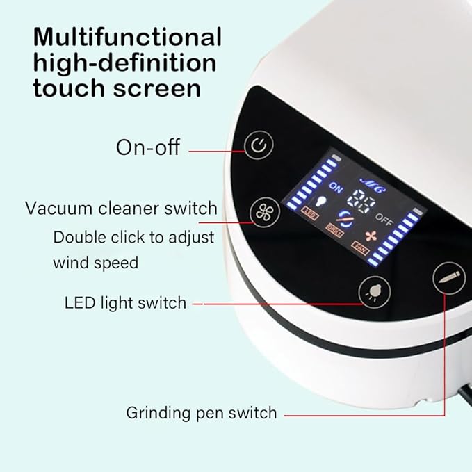 Nail Dust Collector 230W with LED Light 100-230V Multifunctional Nail Dust Extractor for Acrylic Gel Nails Polishing, Nail Salon (The machine without polishing drill)