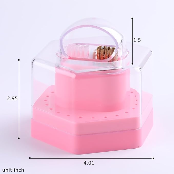 2 in1 Nail Drill Bit Holder and Nail Drill Bits Cleaner Brush Case, 24 Holes Pink Nail Drill Bit Holder Stand Display Organizer Dust Proof Storage Container Box Case Nail Tech Supplies