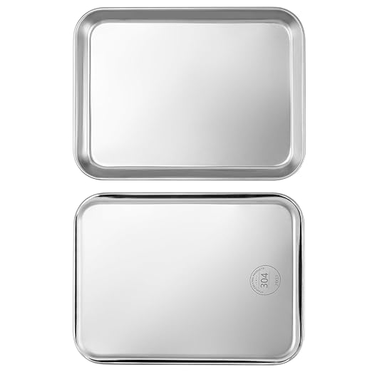 QWORK 2 Pack Stainless Steel Surgical Tray, for Medical Instruments, Tattoo, Surgical Supplies, 10 5/8" x 6 11/16" x 1 5/16", Flat Bottom Tray