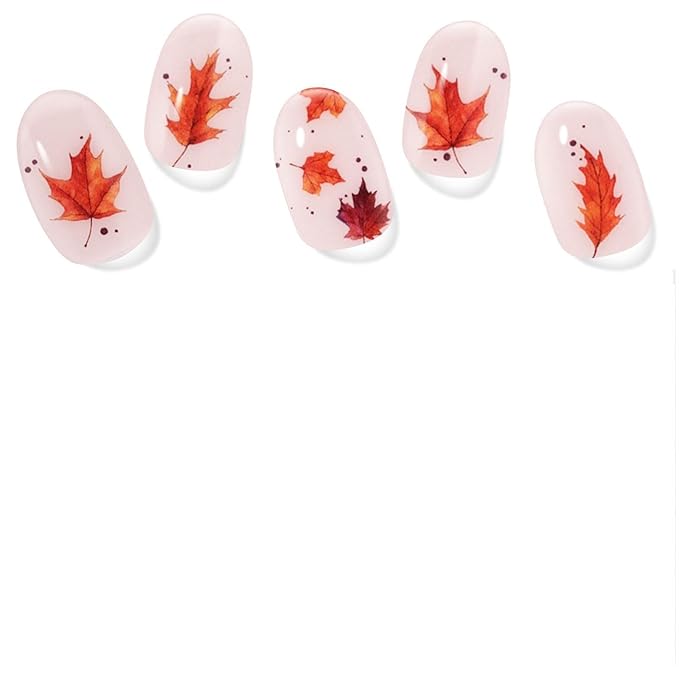 Semi Cured Gel Nail Strips, 28 pcs Nail Polish Strips Autumn Work with Any UV Lamps, Fall Nail Wraps for Women, Salon-Quality Gel Nail Polish Stickers (Maple Leaf)
