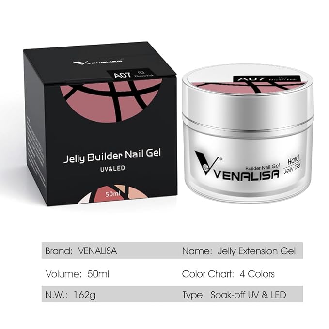 VENALISA Hard Gel for Nails, 50ml Jelly Pink Builder Nail Gel Extension Jelly Strengthener Polygel Nail Art Manicure