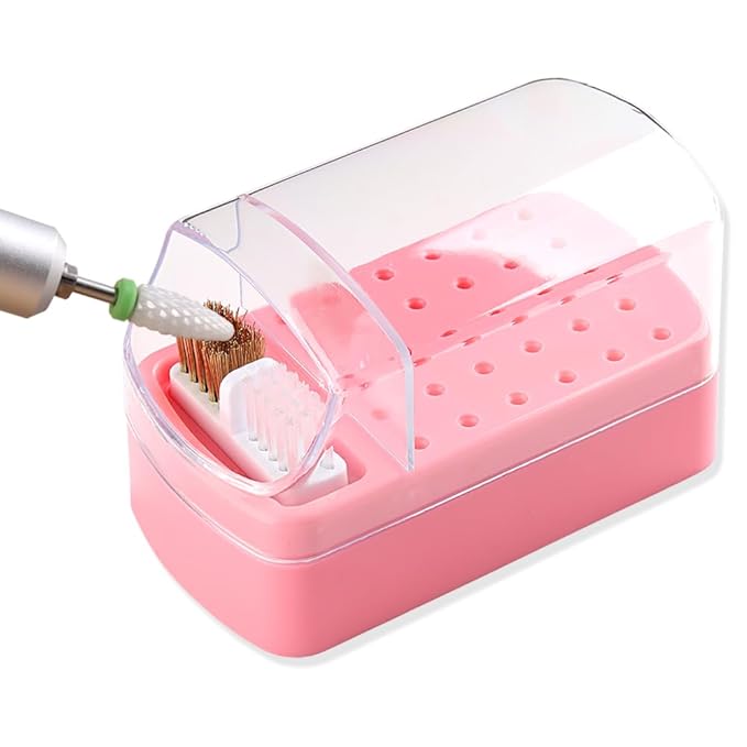 2 in 1 Nail Drill Bits Holder with Cleaning Brush, 30 Holes Dustproof Stand Display Organizer Storage Box , Cleaning Tungsten Carbide Ceramic Nail Drill Bits Cuticle Manicure Tools