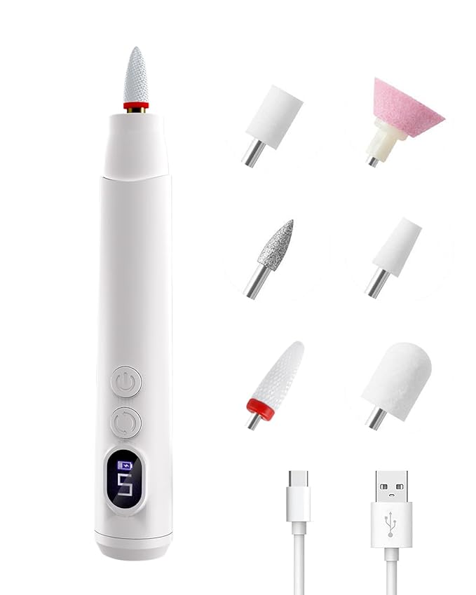 Electric Nail Drill & Gel Polish Remover - 5-Speed Cordless Nail File Filer Grinder - Rechargeable Manicure Kit for Acrylic Gel Nails Cuticle Callus Remover - Electric Nail Drill Buffers for Women