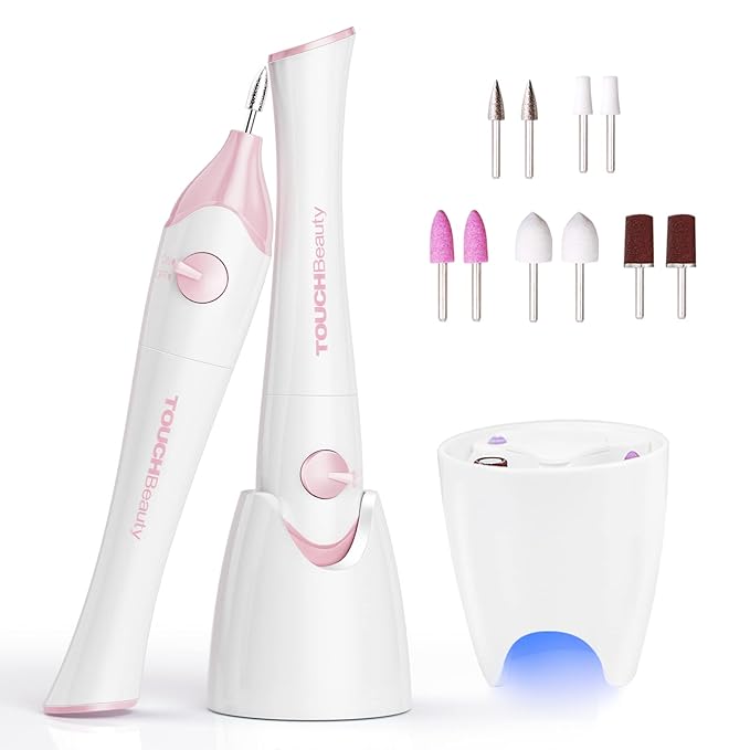 TOUCHBeauty Electric Nail Care Set - with UV Light Stand, 10pcs Nail Bits, Buffer Drill Polisher, Fingernails and Toenails Care Set, Pink
