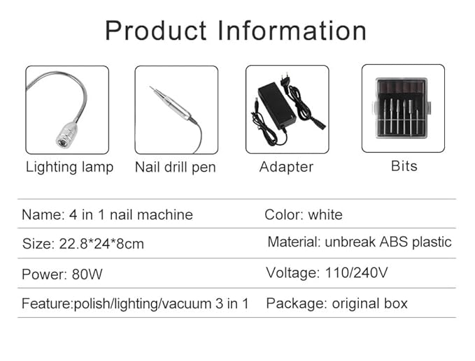Strong Suction Nail Dust Collector 80W Powerful Salon Nail Equipment Supply Nail Dust Extractor for Manicure, White