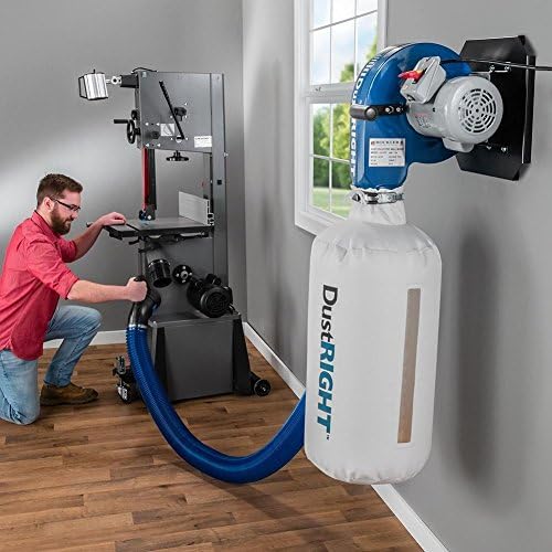 Dust Right Wall Mount Dust Collector – 650 CFM Powerful Air Filtration System – Space Saving Portable Woodworking Tool for Wood Shops, Homes, or More