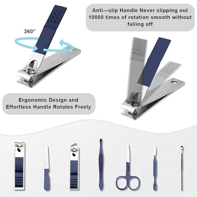 Manicure Kit Christmas Stocking Stuffers for Men, 7 Pcs Manicure and Pedicure Kit, Blue Nail Care Kit Christmas Gifts for Adults, Christmas Gifts for Teens Dad Husband Boyfriend Father