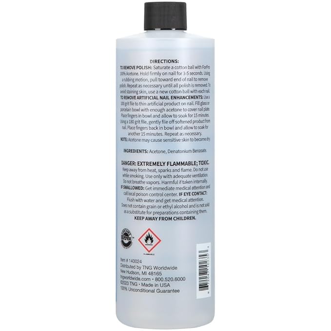 ForPro Professional Collection 100% Pure Acetone, Professional Nail Polish Remover for Natural, Artificial, Acrylic, and Sculptured Nails, Removes Gel Polish, Glue, and Glitter, 16 fl. oz.