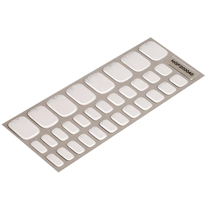 Semi Cured Gel Toenail Strips, 32 Silver White Gel Toenail Stickers - Works with Any UV Lamps Pedicure Strips Full Nail Wraps with Nail File & Wood Stick