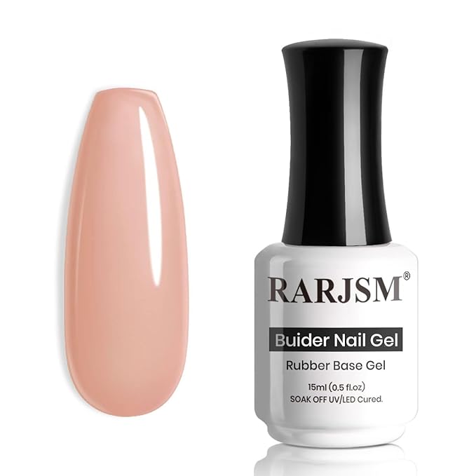 RARJSM Rubber Base Gel Nail Polish Nude Rose Natural Sheer Pink Jelly Color Extend Elastic Rubber Base Coat Gel Builder in a Bottle 15ml Soak Off Curing Requires Salon Home DIY Use French Manicure