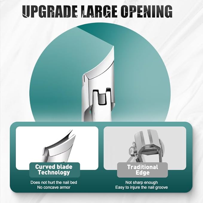 Splashproof 25° Beveled Edge Nail Clippers 3-Piece Set, New Long Handle Wide Jaw Opening Anti-Splash Slanted Nail Clipper for Thick and Ingrown Nails,Includes Nail File for Complete Nail Care (Black)