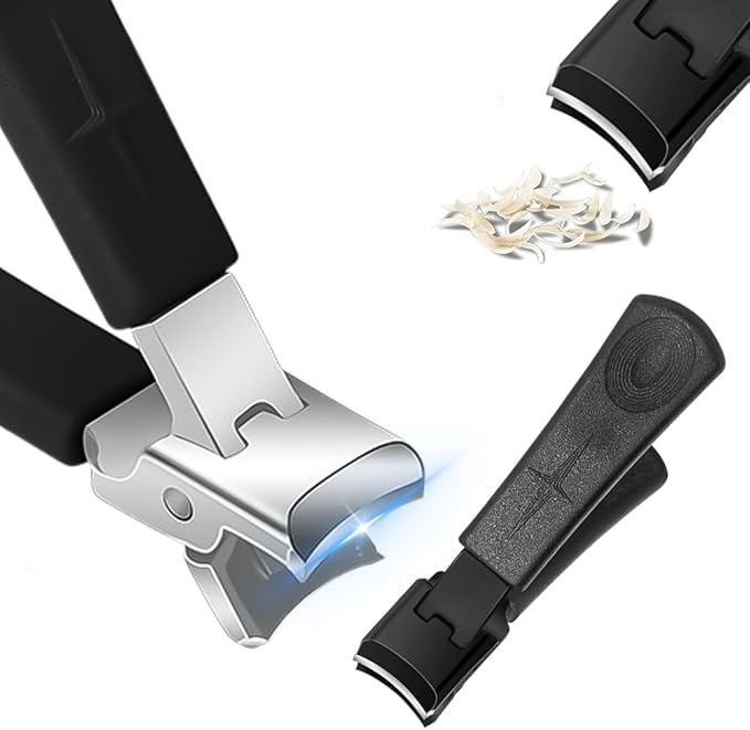 Wide Jaw Opening Anti-Splash Slanted Nail Clipper, 2025 New Curved Toenail Clippers for Thick Toenails, Ingrown Nail Clippers Wide Jaw Slanted Toenail Clippers for Women and Men (B-Black)