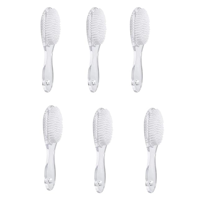 Nail Brush for Cleaning Fingernails 2 PCS, Long Handle Grip Double Sided Nail Foot Scrub Brush Fingernail Cleaner, Soft Stiff Bristles Pedicure Nail Scrubber Non-Slip for Men Women Clear White