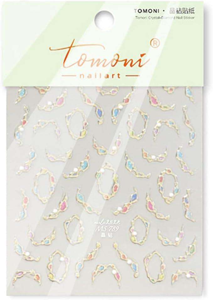 1 Sheet Gold Gemstone Necklace Nail Art Stickers 5D Embossed Pearls Gems Nail Decals with Gilded Designs Nail Sticker Self-Adhesive Colorful Rhinestone Nail Decal for Women Nails Decoration Supplies