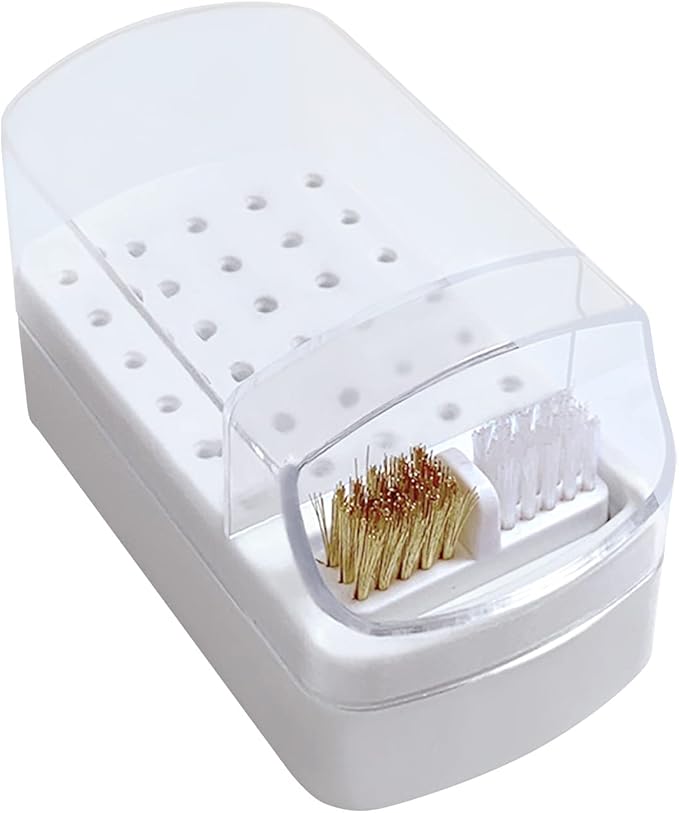 2 in 1 Nail Drill Bits Holder & Nail Drill Bits Cleaning Brush Case, Electric Nail Drill Bits Holder Stand Display Organizer Dustproof Case for Nail Manicure Tools(White)