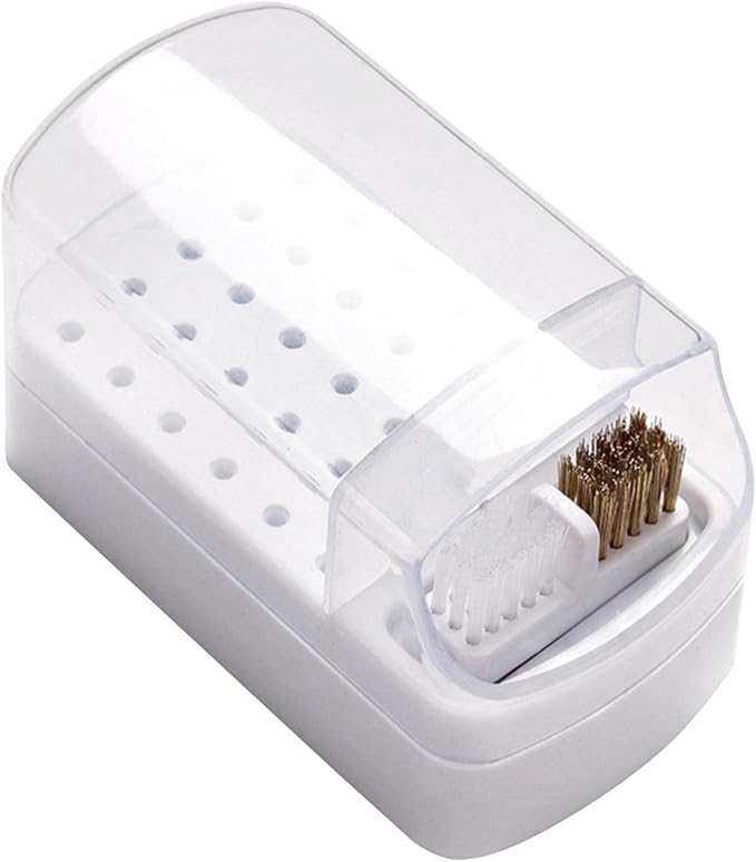 2 in 1 Nail Drill Bits Holder & Nail Drill Bits Cleaning Brush Case, Electric Nail Drill Bits Holder Stand Display Organizer Dustproof Case for Nail Manicure Tools(White)